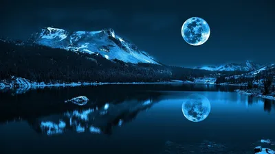 Скачать обои и картинки природа, горы, луна, озеро, ночь для рабочего стола  в разрешении 1920x1080