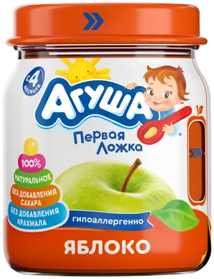 Детское пюре «Агуша» Яблоко без сахара, пауч 90 г, с 4 месяцев - agulife.ru
