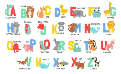 Английский алфавит для детей с животными. Английский алфавит для печати