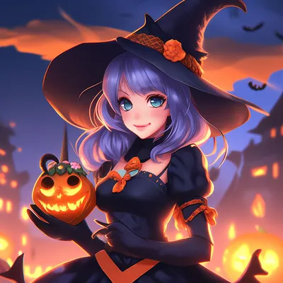 Девушка на Хэллоуин в стиле аниме» — создано в Шедевруме
