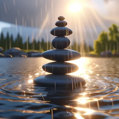 Баланс из 8 камней, стоят на воде…» — создано в Шедевруме