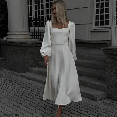 Женское белое платье миди с длинным рукавом. Платье для росписи.  (ID#1939670395), цена: 740 ₴, купить на Prom.ua