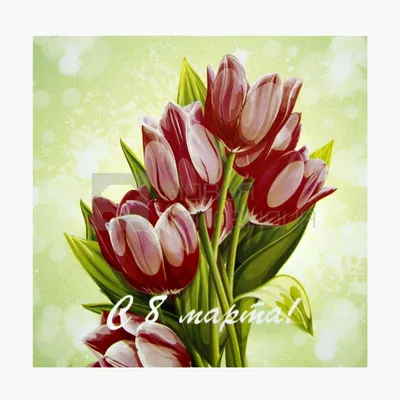 Открытка маленькая 8 марта тюльпаны (большие) с бесплатной доставкой  курьером в Москве. Купить Маленькие открытки 50 руб. в подарок к букету.