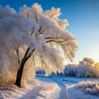Лес зимы с дорогой и солнечным светом, большими деревьями и снегом Стоковое  Фото - изображение насчитывающей снежно, ледисто: 80607352