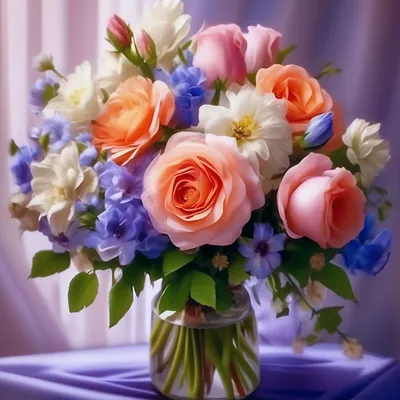С днём рождения, букет цветов, …» — создано в Шедевруме