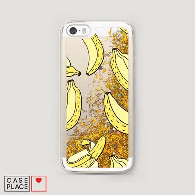 Жидкий чехол с блестками для iPhone 5/5S/SE с принтом «Бананы нарисованный  фон» — купить в интернет-магазине Case Place