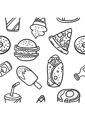 рисунок Симпатичная еда каракули с черными и белыми линиями PNG , рисунок  крыла, еда рисунок, черно белый рисунок PNG картинки и пнг PSD рисунок для  бесплатной загрузки