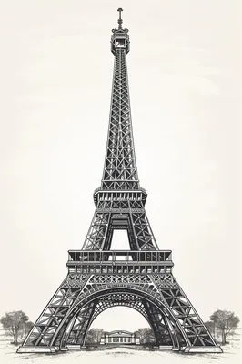 Черно-белый рисунок эйфелевой башни в париже, генеративный ии | Премиум Фото