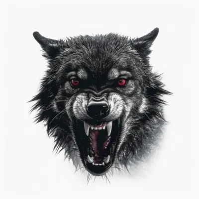 Свирепое черно-белое изображение волка с красными глазами | Премиум Фото