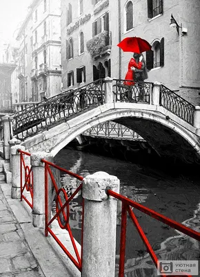 Фотообои \"Черно-белая Венеции с красными деталями в стиле масляной  живописи\" - Арт. 070211 | Купить в интернет-магазине Уютная стена