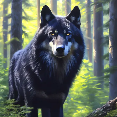 Красивый, полностью чёрный волк, с…» — создано в Шедевруме