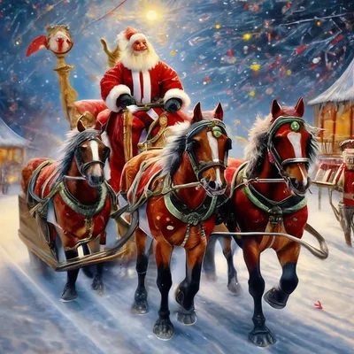 Дед мороз на тройке лошадей картинки фотографии