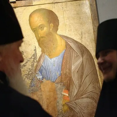 Греческая деревянная икона Святых Апостолов Петра и Павла с синим фоном –  Agiografia Icons