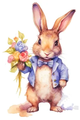 Bunny with flowers. Зайчик с цветами. PNG. | Иллюстрации кроликов, Детские  рисунки, Детские постеры