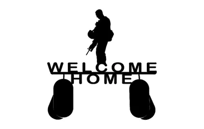 Плакат-баннер «Добро пожаловать домой бывшим военнопленным», созданный  местными детьми, на стене в Медицинском центре Гранта. - Национальные  архивы США и DVIDS Поиск в мировом общественном достоянии