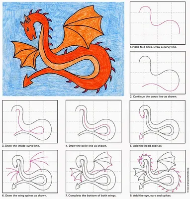 Дракон легкий рисунок для детей. Скачать и распечатать