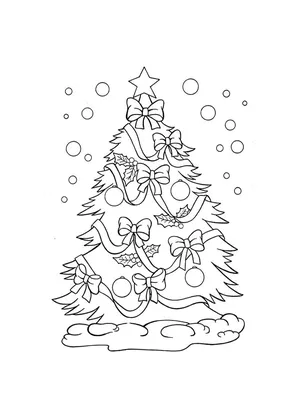 Картинка новогодняя ёлка раскраска в формате А4 для детей | RaskraskA4.ru