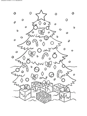 Раскраска Новогодняя елка с подарками | Раскраски новогодних елок. Нарядных  елок раскраска
