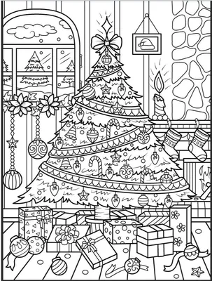 Картинка новогодняя ёлка раскраска А4 для девочек | RaskraskA4.ru