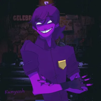 Фиолетовый парень прячется от робота…» — создано в Шедевруме