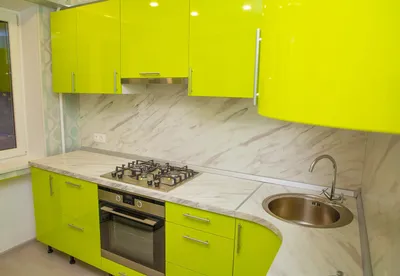 Яркая МДФ кухня лимонного цвета. Белорусские кухни на заказ