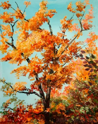 Яркая осень - пейзаж маслом художника Долина