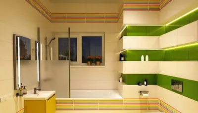 стильная яркая ванная комната с плиткой на стенах и большим зеркалом с  раковиной на деревянном вершине и туалетом Стоковое Изображение -  изображение насчитывающей минимализм, зодчества: 278685023