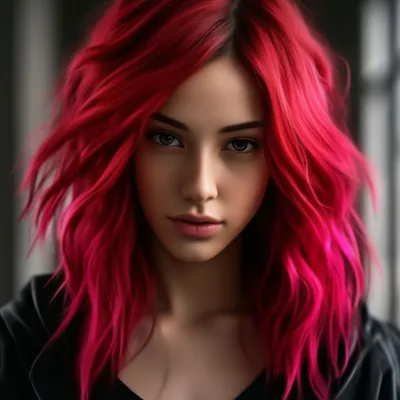 Девушка ярко красные розовые волосы …» — создано в Шедевруме
