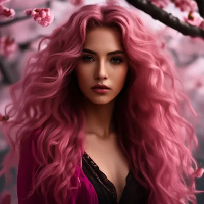 Девушка сакура. ярко розовые кудрявые…» — создано в Шедевруме