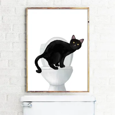 Интересные черно-белые иллюстрации домашних животных. Милые картины  животных. Плакат с изображением черной кошки. Ванная комната на стене  туалета. – лучшие товары в онлайн-магазине Джум Гик