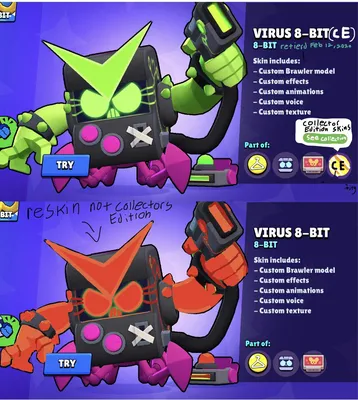 CLB - Brawl Stars on X: \"New Antivirus 8-Bit skin with Cosmetics! 🔥 It is  possible that the owners of Virus 8-Bit get a 50% discount when buying it.  🤔 Do you