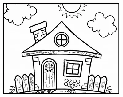 маленький домик с цветочными клумбами картинка для детей в черный и белый.  Иллюстрация вектора - иллюстрации насчитывающей части, цветок: 215523024