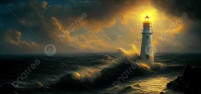 Золотое сияние маяка в море, маяк, море, навигация фон картинки и Фото для  бесплатной загрузки