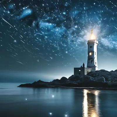 Старый маяк, море, свет от маяка…» — создано в Шедевруме