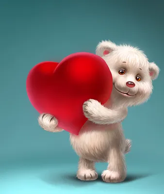 Фотообои Белый мишка с сердечком купить на стену • Эко Обои