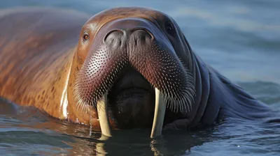 морж в воде с большими зубами, картинка моржа, морж, животное фон картинки  и Фото для бесплатной загрузки