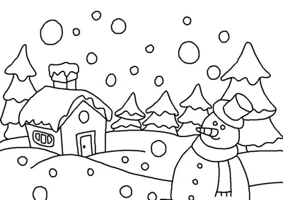 пример зимней раскраски с домиком зимой, зимние раскраски, зима, снег фон  картинки и Фото для бесплатной загрузки