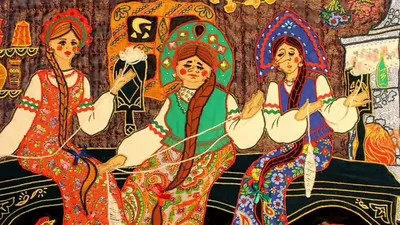 Иллюстрация Три девицы под окном в стиле 2d | Illustrators.ru