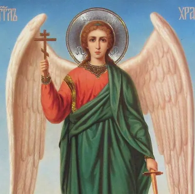 Ростовая икона Ангела Хранителя на золотом фоне