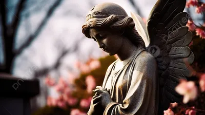 Статуя Ангела со цветами для оформления памятника на могилу недорого в СПб