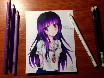 Как нарисовать аниме-девочку с лисенком цветными карандашами