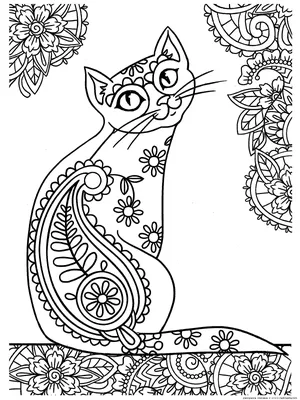 Раскраска Кошка | Раскраски антистресс Кошки. Сложные раскраски с кошками  для взрослых.