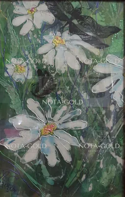 Картина батик на ткани - Цветы ромашки и стрекозы 25x37 см | Купить в  Москве - Nota-Gold