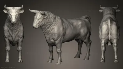 Статуэтки животных - Реалистичная Скульптура Быка, STKJ_0776 | 3D модель  для ЧПУ станка