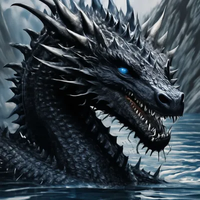 Чёрный водяной дракон с голубыми …» — создано в Шедевруме