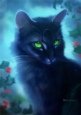 Черный кот с зелеными глазами в темном лесу. | Премиум Фото