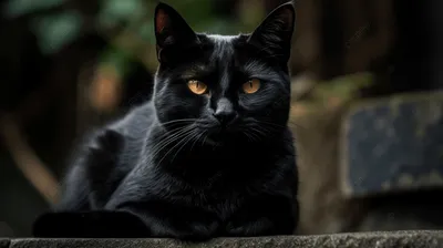 Черная кошка с зелеными глазами в траве на черном фоне | Премиум Фото