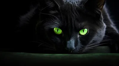 портрет чёрной кошки с зелёными глазами Стоковое Фото - изображение  насчитывающей усик, мило: 267286356