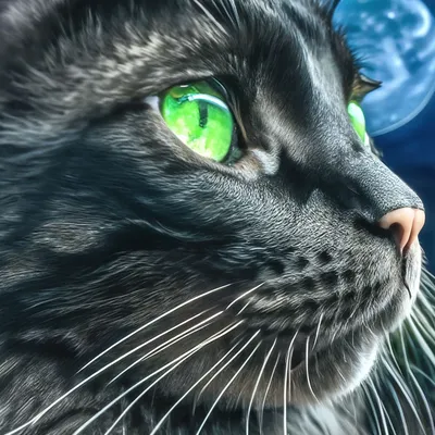 Фото черной кошки с ярко-зелеными глазами в темной комнате | Премиум Фото