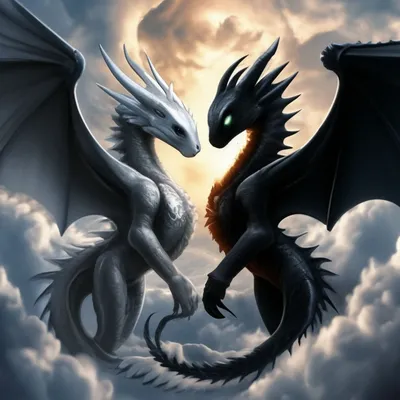 Два красивых дракона летают в …» — создано в Шедевруме